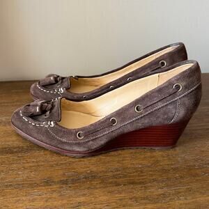 Cole Haan Woman’s Calista Nike Air Wedge Brown SuedeTassel Shoes- Size 8